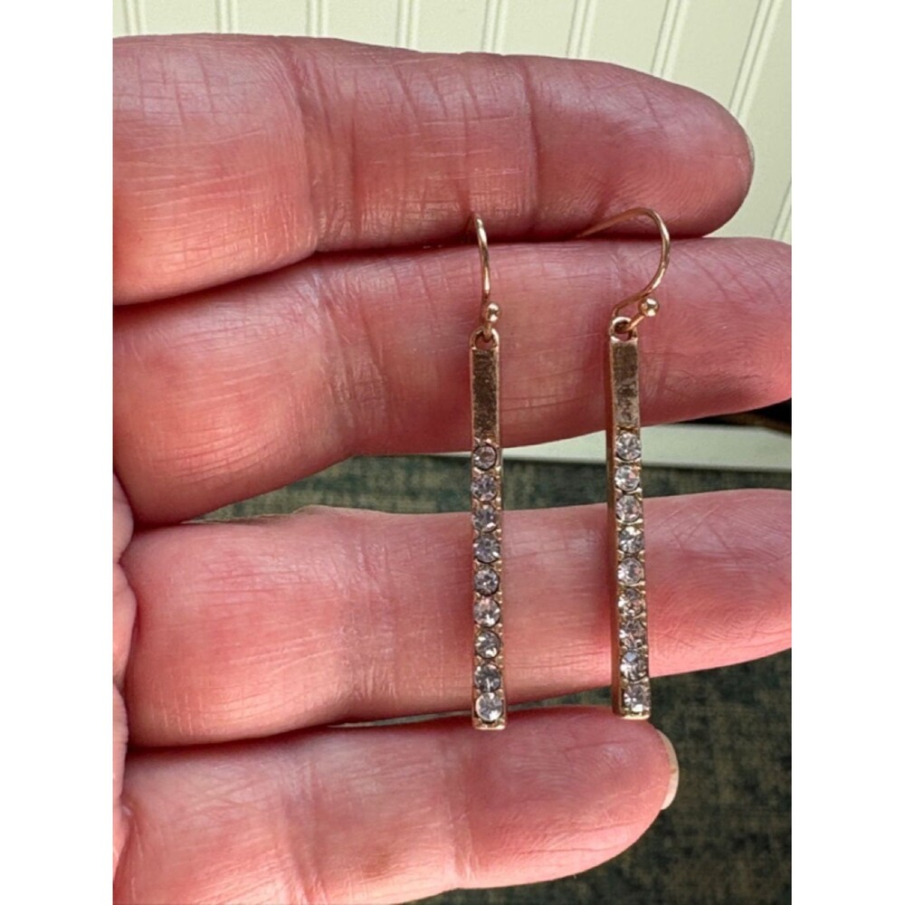 Gold Bar Drop Earrings with Clear Crystal Row NWT